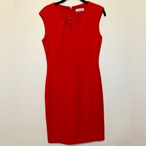 Calvin Klein Red-Orange Scuba Knit Seamed Sleeveless Sheath Dress